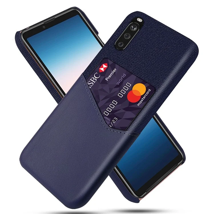 KSQ Card Holder Cloth + PU Leder beschichtete PC-Rückabdeckung für Sony Xperia 10 II - Blau