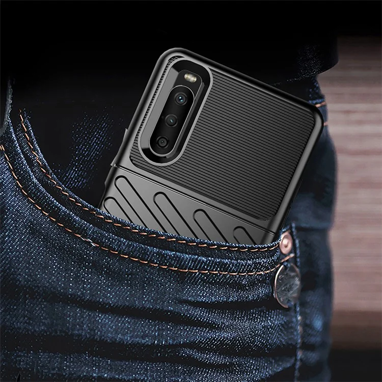 Thunder Series Twill Texture TPU Handyhülle für Sony Xperia 10 III 5G / Xperia 10 III Lite - Schwarz