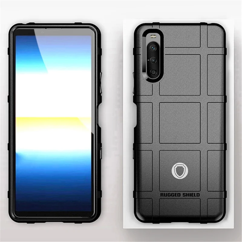 Shock-proof Rugged Square Grid Texture TPU Phone Cover Case for Sony Xperia 10 III 5G / Xperia 10 III Lite - Black