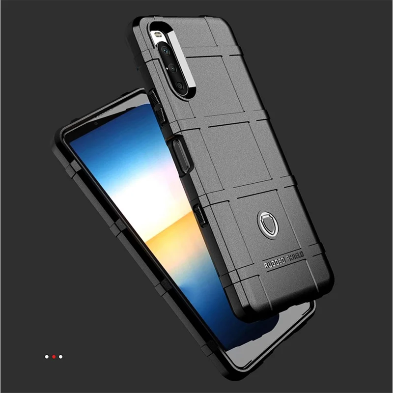 Shock-proof Rugged Square Grid Texture TPU Phone Cover Case for Sony Xperia 10 III 5G / Xperia 10 III Lite - Black