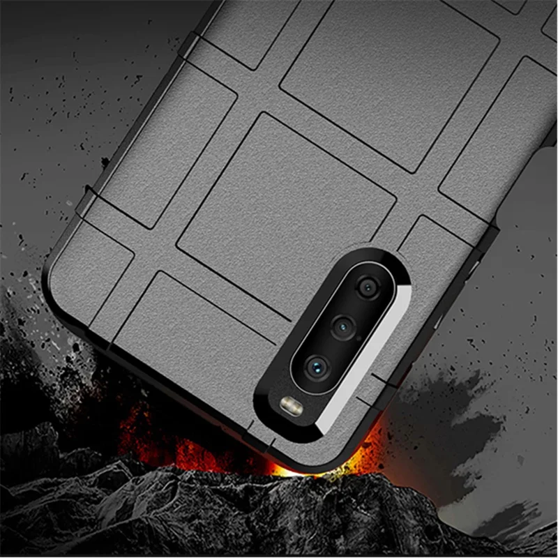 Shock-proof Rugged Square Grid Texture TPU Phone Cover Case for Sony Xperia 10 III 5G / Xperia 10 III Lite - Black