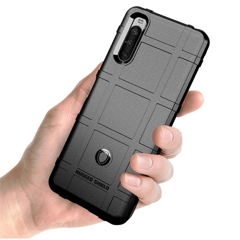 Shock-proof Rugged Square Grid Texture TPU Phone Cover Case for Sony Xperia 10 III 5G / Xperia 10 III Lite - Black