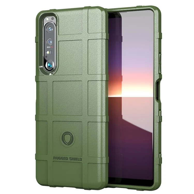 Shock-proof Rugged Square Grid Texture TPU Phone Cover Case for Sony Xperia 1 III 5G - Green