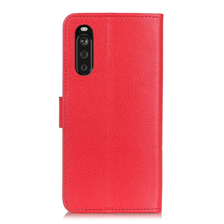 Classic Style Litchi Texture PU Leather Wallet Case Stand Cover for Sony Xperia 10 III 5G - Red