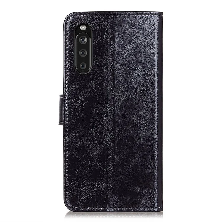 Portafoglio in pelle con texture Vintage Crazy Horse per Sony Xperia 10 III 5G / Xperia 10 III Lite - Nero