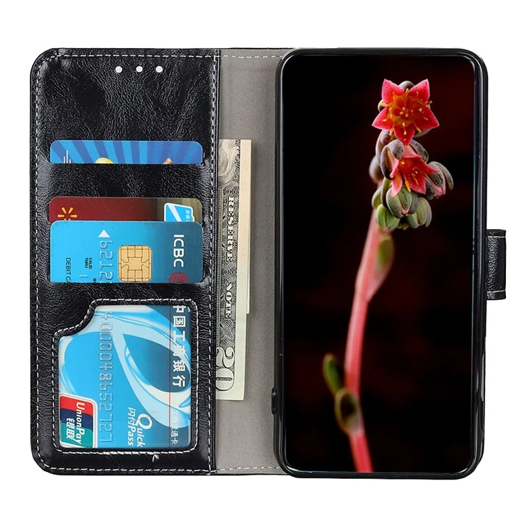 Portafoglio in pelle con texture Vintage Crazy Horse per Sony Xperia 10 III 5G / Xperia 10 III Lite - Nero