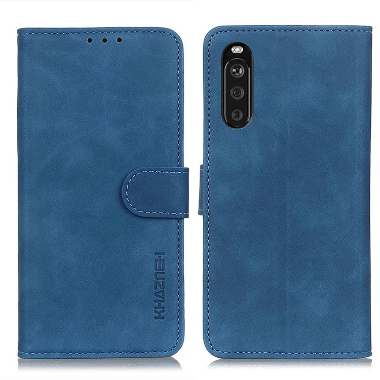 KHAZNEH Wallet Design Retro Texture Style PU Ledertasche für Sony Xperia 10 III 5G / Xperia 10 III Lite - Blau
