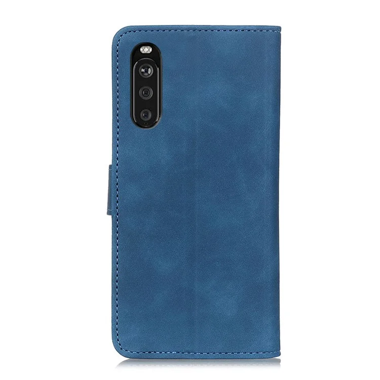 KHAZNEH Wallet Design Retro Texture Style PU Ledertasche für Sony Xperia 10 III 5G / Xperia 10 III Lite - Blau