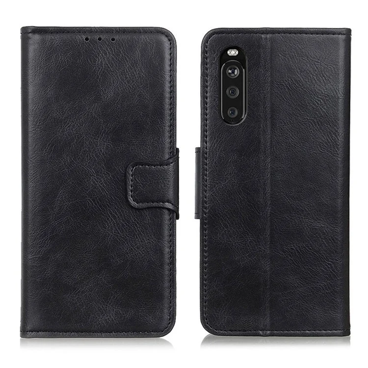 Well-Protected Crazy Horse Texture PU Leather Stand Protector Cover for Sony Xperia 10 III 5G - Black