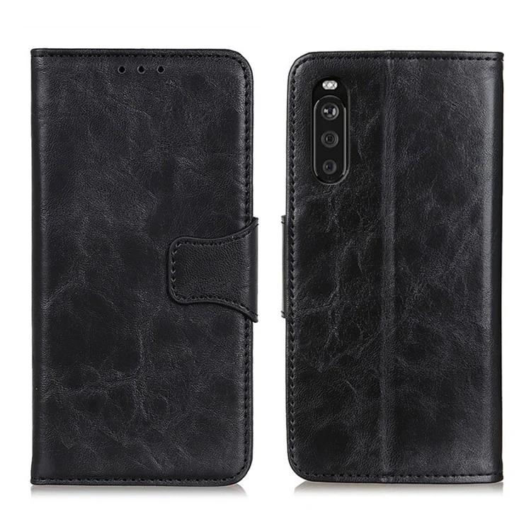 Crazy Horse Texture Wallet Design Spazio di Supporto in Pelle Con Sony Xperia 10 III 5G - Nero