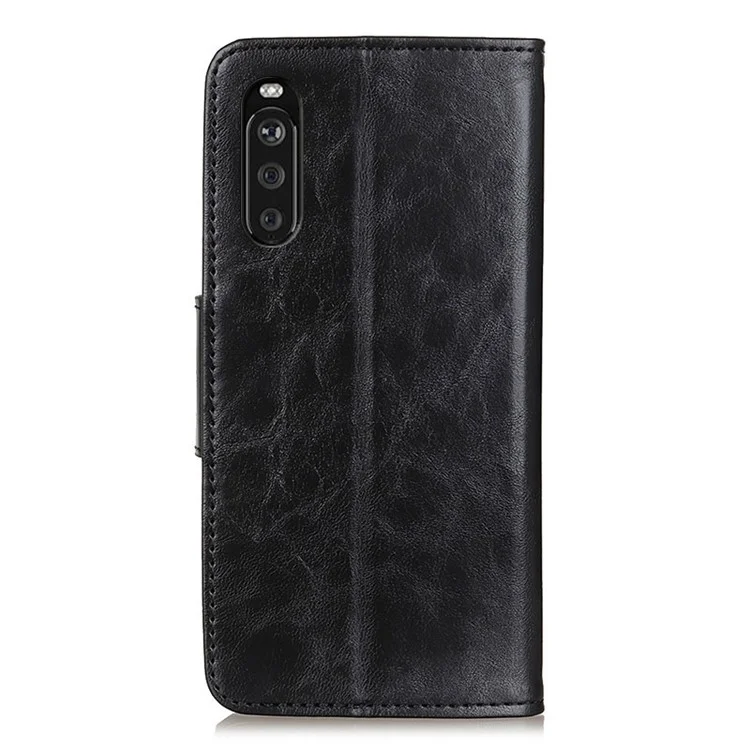 Crazy Horse Texture Wallet Design Spazio di Supporto in Pelle Con Sony Xperia 10 III 5G - Nero