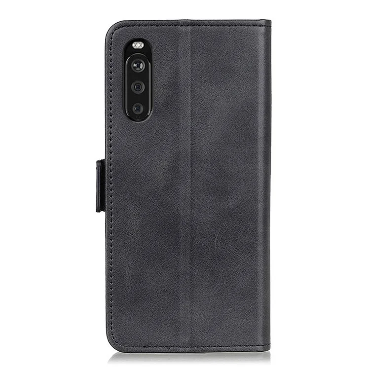 Estuche de Cartera de Piel con Cierre Magnético Doble para Sony Xperia 10 III 5G - Negro