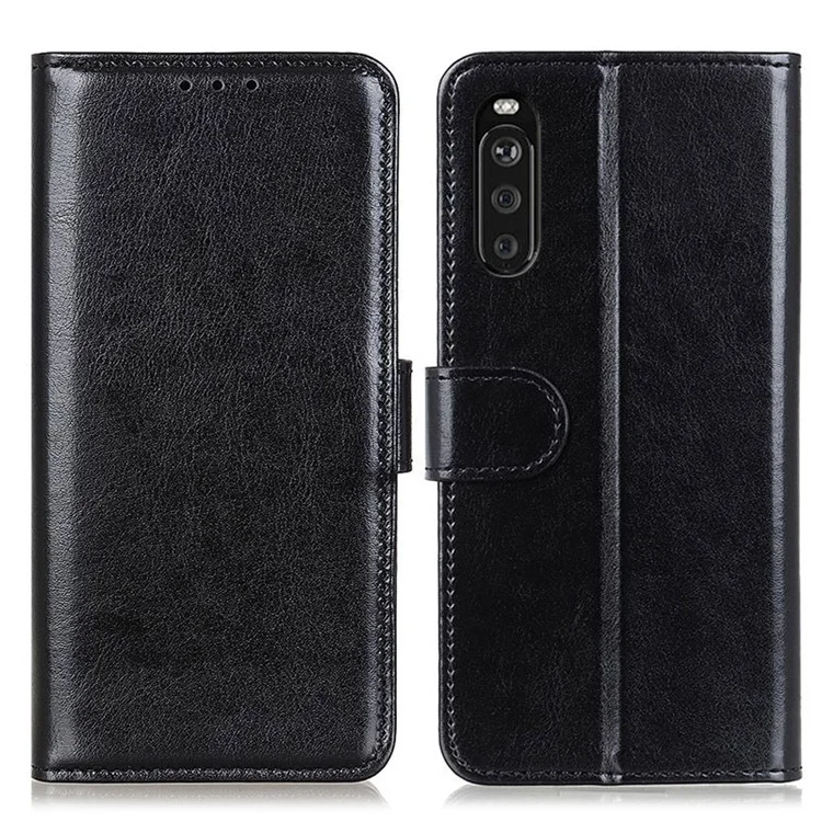 For Sony Xperia 10 III 5G Mobile Phone Case Bag Crazy Horse Wallet Leather Stand Shell Covering - Black