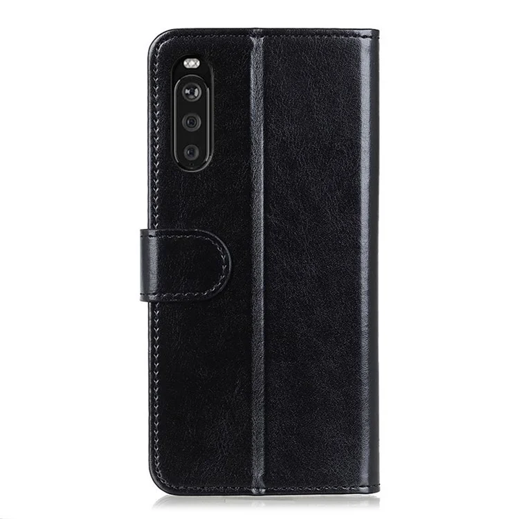 For Sony Xperia 10 III 5G Mobile Phone Case Bag Crazy Horse Wallet Leather Stand Shell Covering - Black