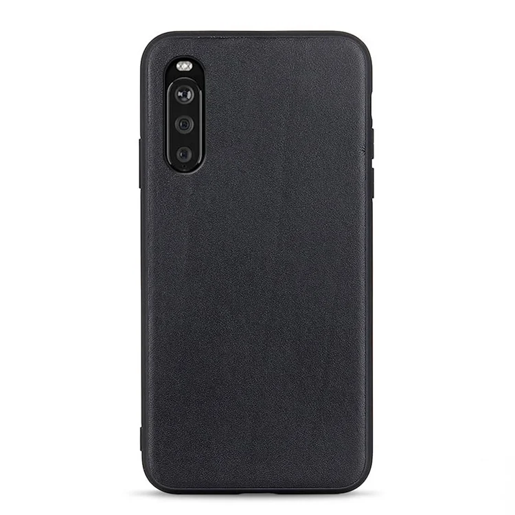 Custodia protettiva posteriore in pelle vera e PC per Sony Xperia 10 III 5G - Nero