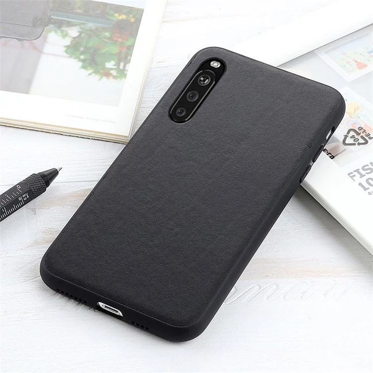 Custodia protettiva posteriore in pelle vera e PC per Sony Xperia 10 III 5G - Nero