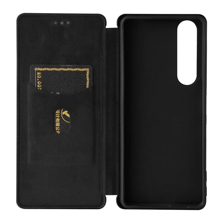 Custodia in pelle per telefono cellulare con texture in fibra di carbonio e supporto assorbente per Sony Xperia 1 III 5G - Nero