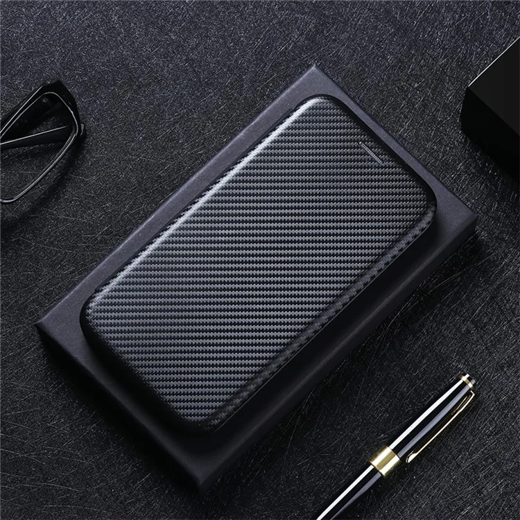 Custodia in pelle per telefono cellulare con texture in fibra di carbonio e supporto assorbente per Sony Xperia 1 III 5G - Nero
