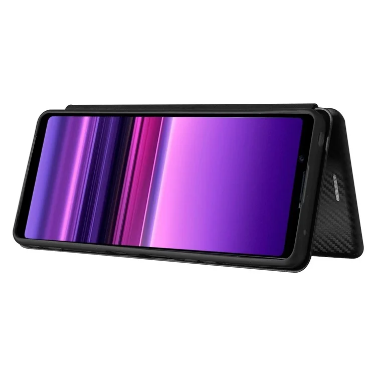 Custodia in pelle per telefono cellulare con texture in fibra di carbonio e supporto assorbente per Sony Xperia 1 III 5G - Nero