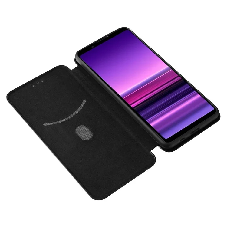 Custodia in pelle per telefono cellulare con texture in fibra di carbonio e supporto assorbente per Sony Xperia 1 III 5G - Nero