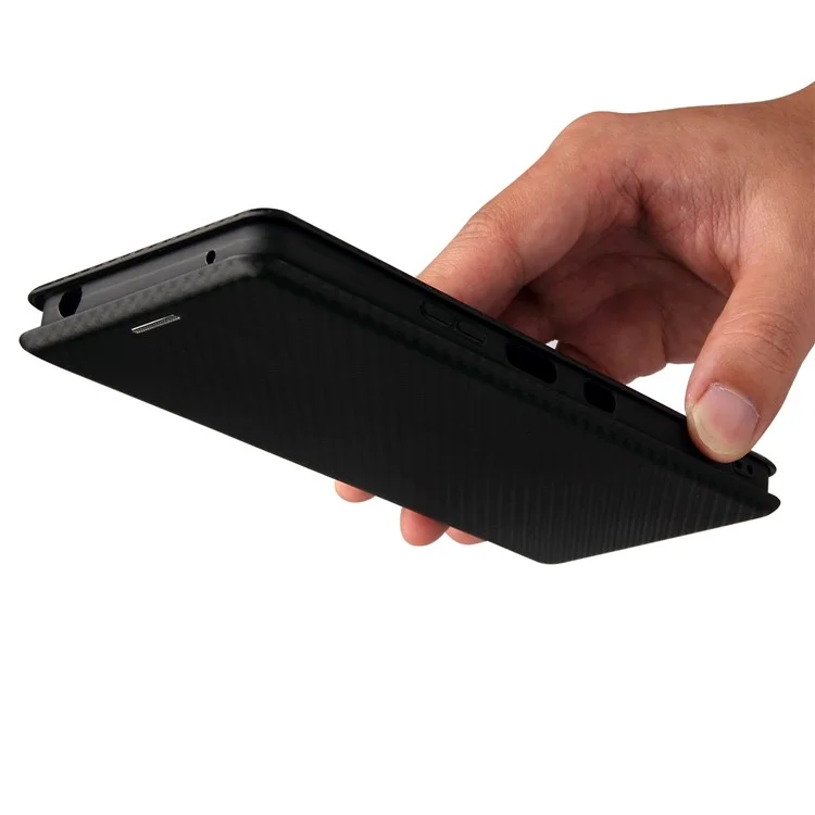 Custodia in pelle per telefono cellulare con texture in fibra di carbonio e supporto assorbente per Sony Xperia 1 III 5G - Nero