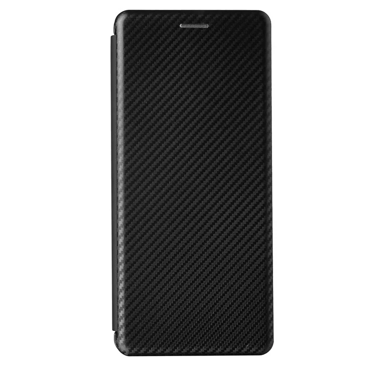Custodia in pelle per telefono cellulare con texture in fibra di carbonio e supporto assorbente per Sony Xperia 1 III 5G - Nero