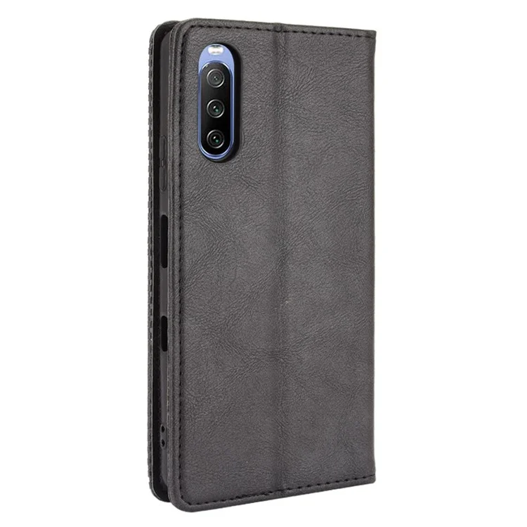 Cierre Magnético Vintage Estilo De Teléfono Caja De La Cartera Cubierta De Cuero Para Sony Xperia 10 III 5G - Negro