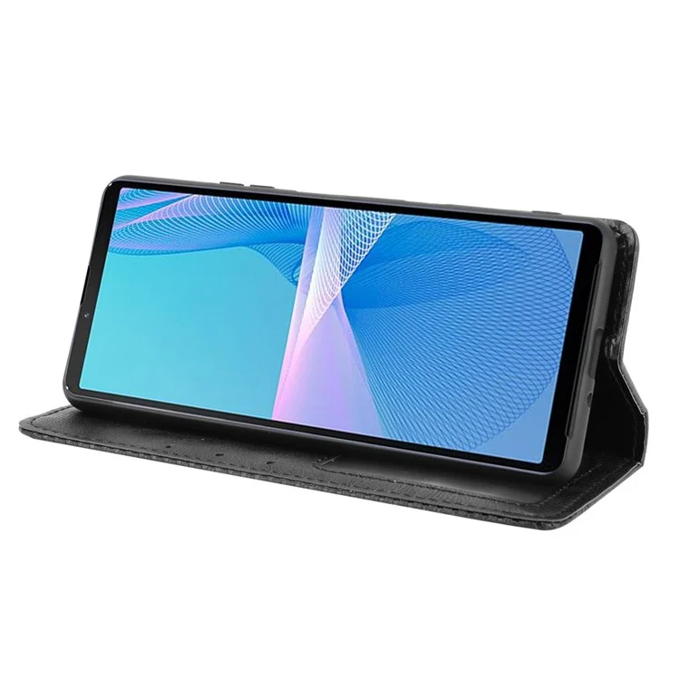Funda de teléfono con cierre magnético de estilo vintage, cartera y soporte para Sony Xperia 10 III 5G - Negro