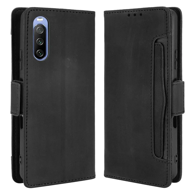 Portafoglio Design Multiplo Slot Per Carte Stand Custodia Per Telefono In Pelle Per Sony Xperia 10 III 5G / Xperia 10 III Lite - Nero