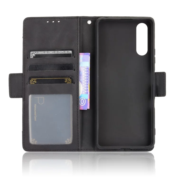 Portefeuille Design De Carte De Porte-cartes Multiples Coque De Téléphone En Cuir Pour Sony Xperia 10 III 5G / Xperia 10 III Lite - Noir