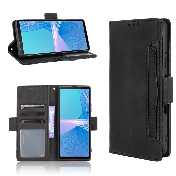 Portefeuille Design De Carte De Porte-cartes Multiples Coque De Téléphone En Cuir Pour Sony Xperia 10 III 5G / Xperia 10 III Lite - Noir