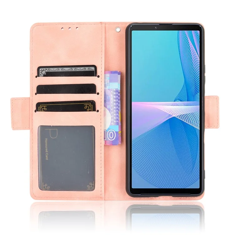 Diseño De Billetera Múltiples Tarjetas Slots Stand De Cuero Funda Telefónica Para Sony Xperia 10 III 5G / Xperia 10 III LITE - Rosa