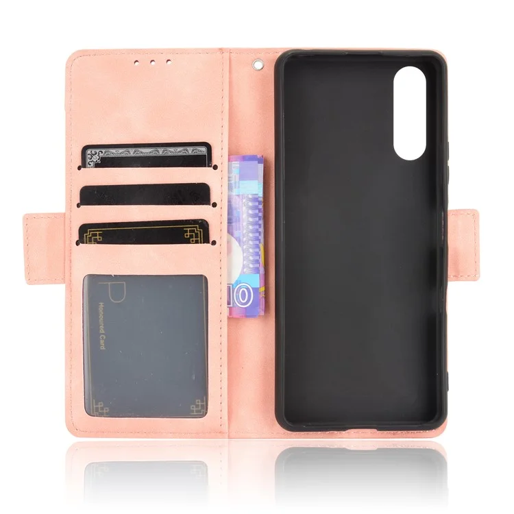 Diseño De Billetera Múltiples Tarjetas Slots Stand De Cuero Funda Telefónica Para Sony Xperia 10 III 5G / Xperia 10 III LITE - Rosa