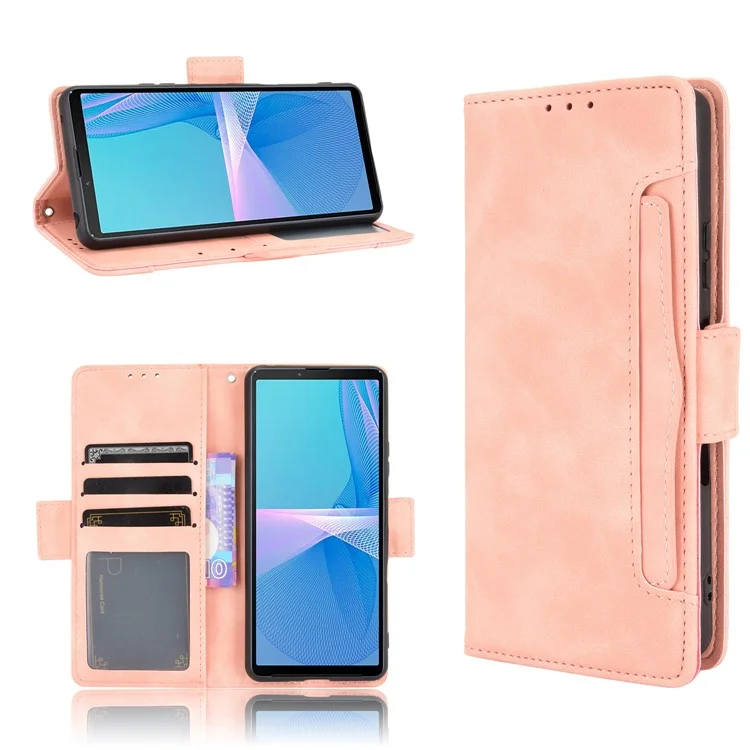 Diseño De Billetera Múltiples Tarjetas Slots Stand De Cuero Funda Telefónica Para Sony Xperia 10 III 5G / Xperia 10 III LITE - Rosa