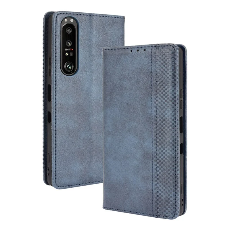 Copertina Per Cellulare in Pelle Magnetica in Stile Vintage Con Supporto Per Sony Xperia 1 III 5G - Blu
