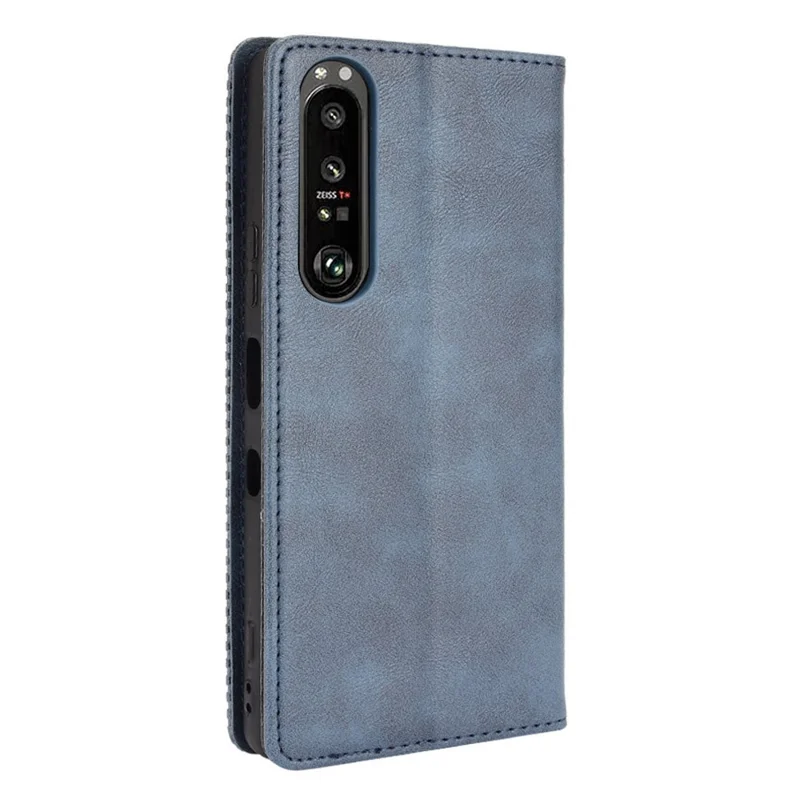 Copertina Per Cellulare in Pelle Magnetica in Stile Vintage Con Supporto Per Sony Xperia 1 III 5G - Blu