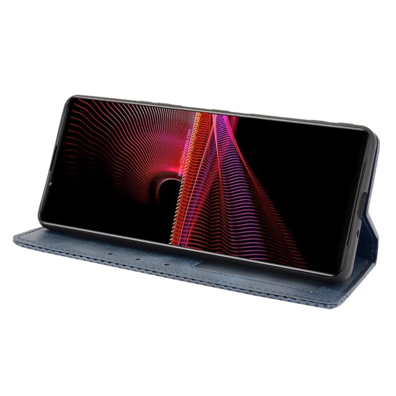 Copertina Per Cellulare in Pelle Magnetica in Stile Vintage Con Supporto Per Sony Xperia 1 III 5G - Blu