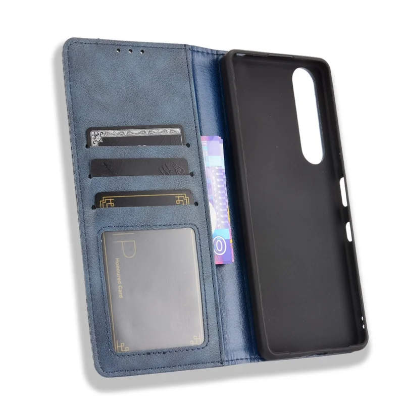 Copertina Per Cellulare in Pelle Magnetica in Stile Vintage Con Supporto Per Sony Xperia 1 III 5G - Blu