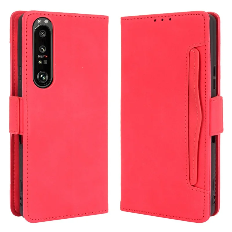 Multiple Card Slots Wallet Stand Leather Phone Case for Sony Xperia 1 III 5G - Red