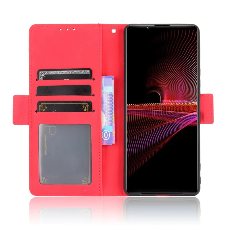Multiple Card Slots Wallet Stand Leather Phone Case for Sony Xperia 1 III 5G - Red