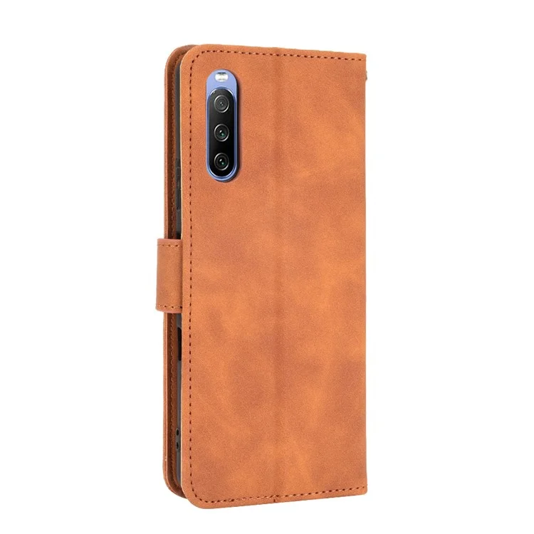 Skin-touch Feeling Leather Wallet Case Phone Cover with Supporting Stand for Sony Xperia 10 III 5G - Brown