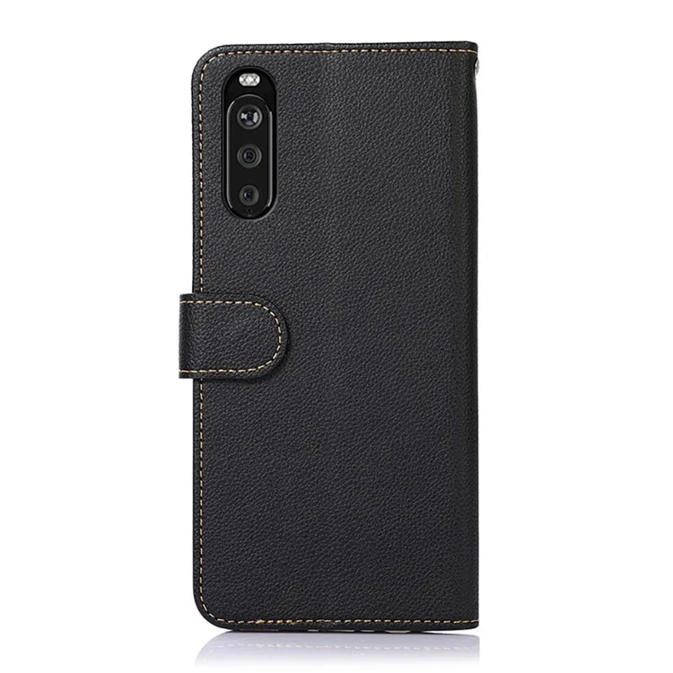 KHAZNEH Litchi Haut RFID blockierende Diebstahlsicherung Swipe-Funktion Lederhandyhülle für Sony Xperia 10 III 5G / Xperia 10 III Lite - Schwarz