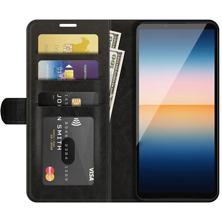 Folio Flip Crazy Horse Texture Leather Casing with Wallet Stand for Sony Xperia 10 III 5G - Black