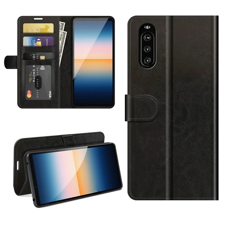 Folio Flip Crazy Horse Texture Carcasa de Cuero Con Soporte de Billetera Para Sony Xperia 10 III 5G - Negro