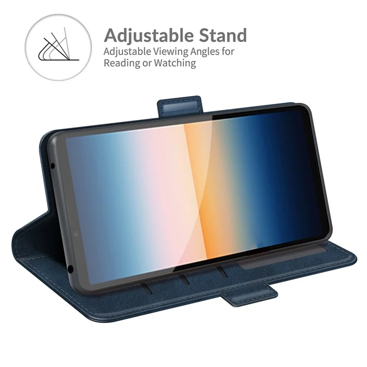 Magnetic Double Clasp PU Leather Wallet Stand Case Shell for Sony Xperia 10 III 5G / Xperia 10 III Lite - Blue