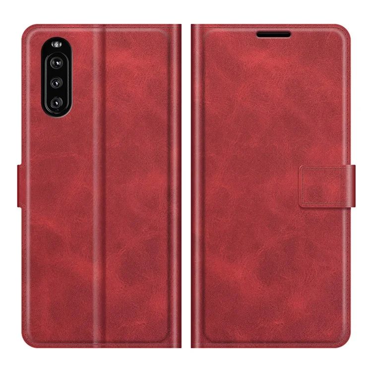Funda protectora de cuero con cierre magnético y soporte para Sony Xperia 10 III 5G - Rojo