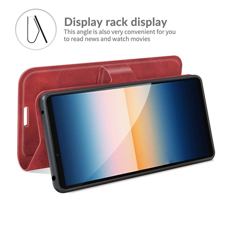 Billetera Magnética de Cuero de Cuero Cubierta de Caja Protectora Para Sony Xperia 10 III 5G - Rojo