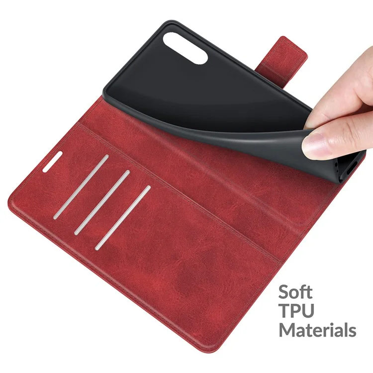 Funda protectora de cuero con cierre magnético y soporte para Sony Xperia 10 III 5G - Rojo