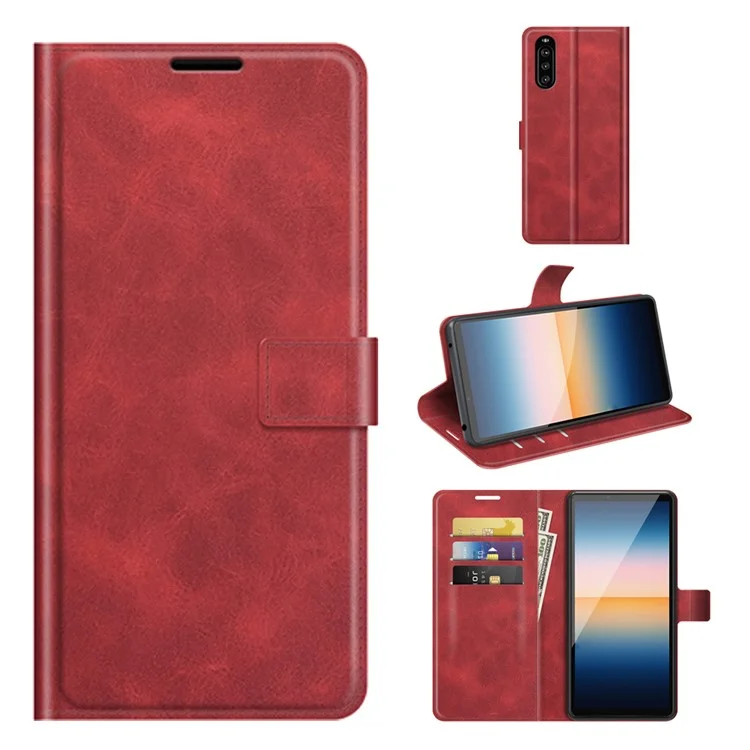 Billetera Magnética de Cuero de Cuero Cubierta de Caja Protectora Para Sony Xperia 10 III 5G - Rojo