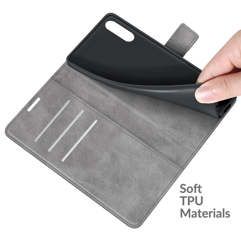 Magnetic Clasp Leather Wallet Standing Protective Case Cover for Sony Xperia 10 III 5G - Grey